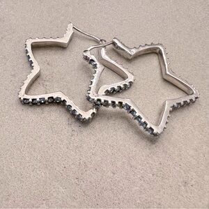 Sterling Silver and Two Tone Blue Crystal Rhinestone Star Hoop‎ earrings
